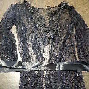 Women's Black Sheer Lacy Size Medium Cover Very Sexy with Tie